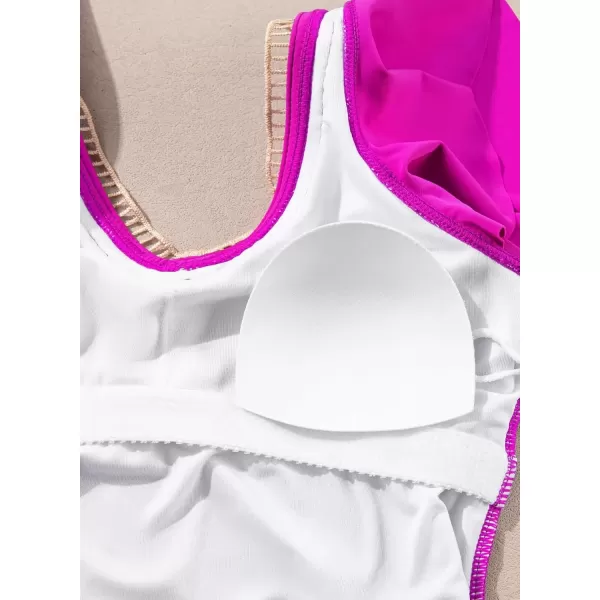 imageblibean Girls 2025 Swimwear One Piece Swimsuit Kids Ruffle Removable Pad Bathing Suits Size 615 YearsA Hot Pink