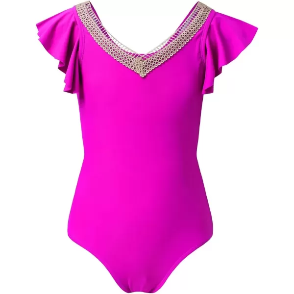 imageblibean Girls 2025 Swimwear One Piece Swimsuit Kids Ruffle Removable Pad Bathing Suits Size 615 YearsA Hot Pink