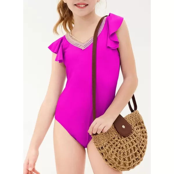 imageblibean Girls 2025 Swimwear One Piece Swimsuit Kids Ruffle Removable Pad Bathing Suits Size 615 YearsA Hot Pink