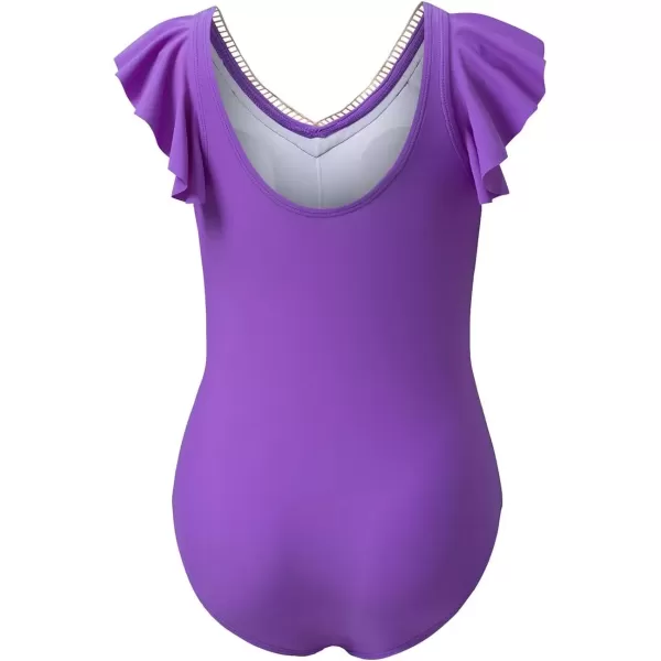 imageblibean Girls 2025 Swimwear One Piece Swimsuit Kids Ruffle Removable Pad Bathing Suits Size 615 YearsA Purple