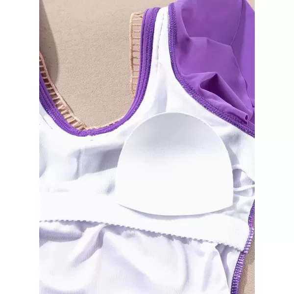 imageblibean Girls 2025 Swimwear One Piece Swimsuit Kids Ruffle Removable Pad Bathing Suits Size 615 YearsA Purple