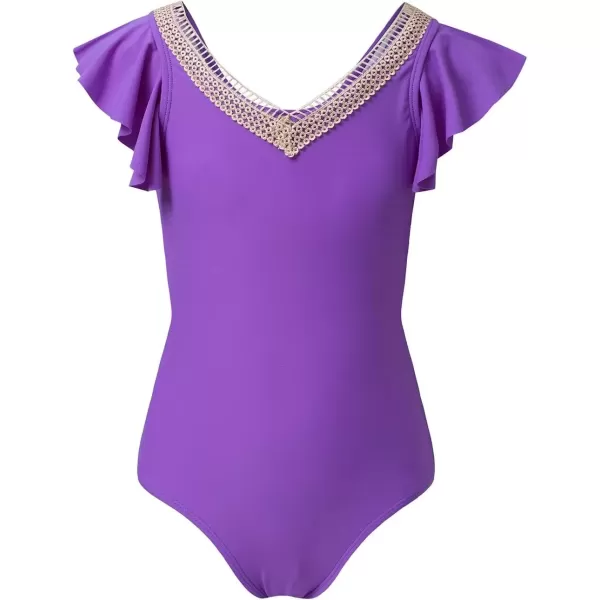 imageblibean Girls 2025 Swimwear One Piece Swimsuit Kids Ruffle Removable Pad Bathing Suits Size 615 YearsA Purple