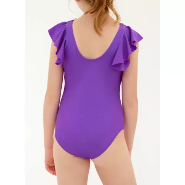 imageblibean Girls 2025 Swimwear One Piece Swimsuit Kids Ruffle Removable Pad Bathing Suits Size 615 YearsA Purple