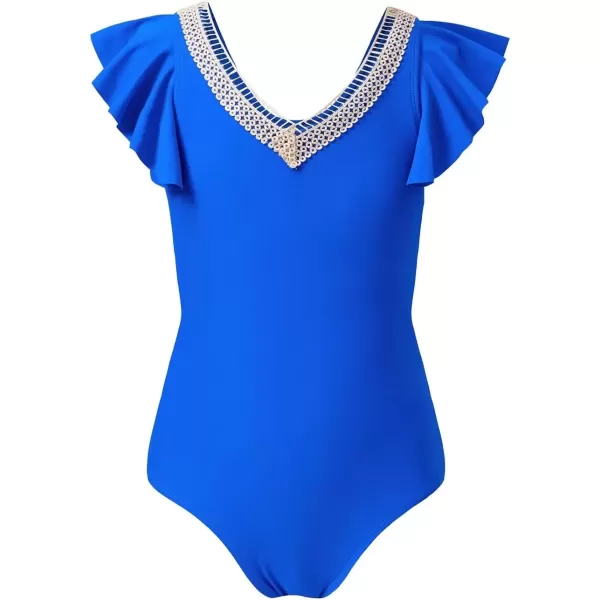imageblibean Girls 2025 Swimwear One Piece Swimsuit Kids Ruffle Removable Pad Bathing Suits Size 615 YearsA Royal Blue