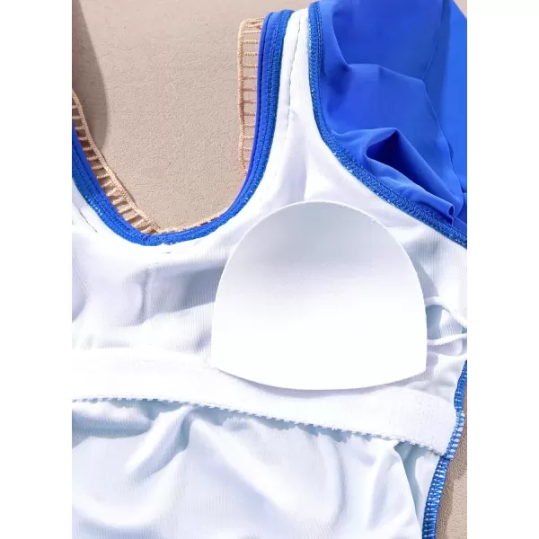 imageblibean Girls 2025 Swimwear One Piece Swimsuit Kids Ruffle Removable Pad Bathing Suits Size 615 YearsA Royal Blue