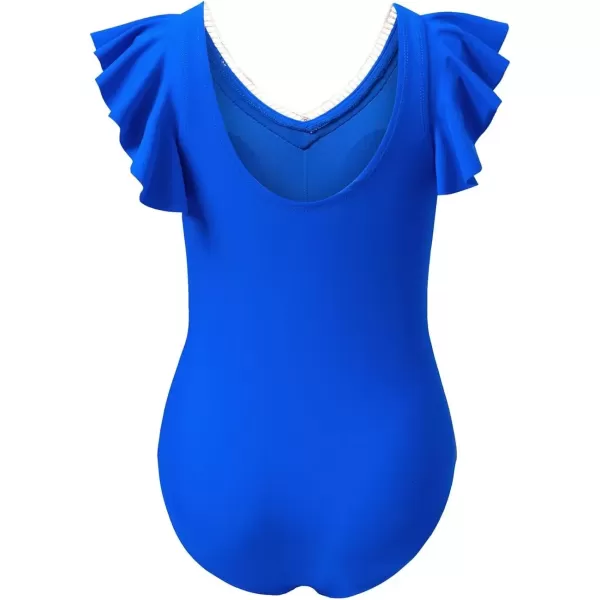 imageblibean Girls 2025 Swimwear One Piece Swimsuit Kids Ruffle Removable Pad Bathing Suits Size 615 YearsA Royal Blue