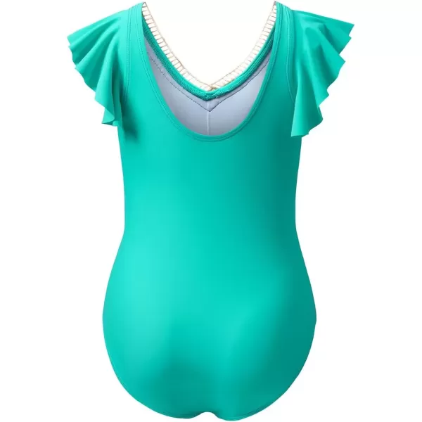 imageblibean Girls 2025 Swimwear One Piece Swimsuit Kids Ruffle Removable Pad Bathing Suits Size 615 YearsA Turquoise