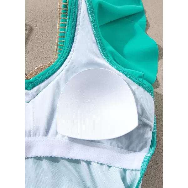 imageblibean Girls 2025 Swimwear One Piece Swimsuit Kids Ruffle Removable Pad Bathing Suits Size 615 YearsA Turquoise