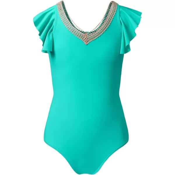 imageblibean Girls 2025 Swimwear One Piece Swimsuit Kids Ruffle Removable Pad Bathing Suits Size 615 YearsA Turquoise
