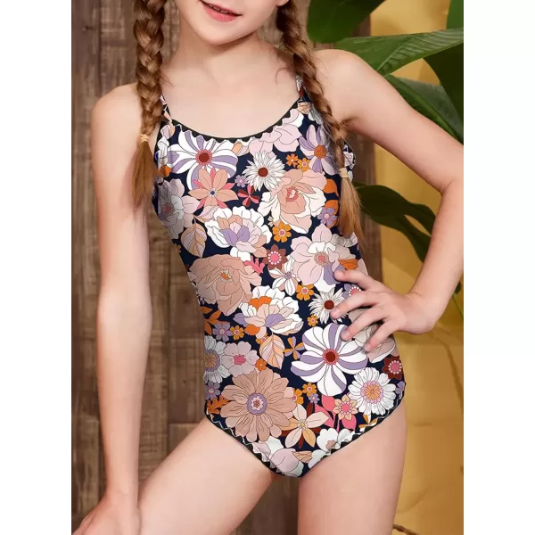 imageblibean Girls Swimsuits One Piece Bathing Suit with Bra Pads Size 615 YearsFlower