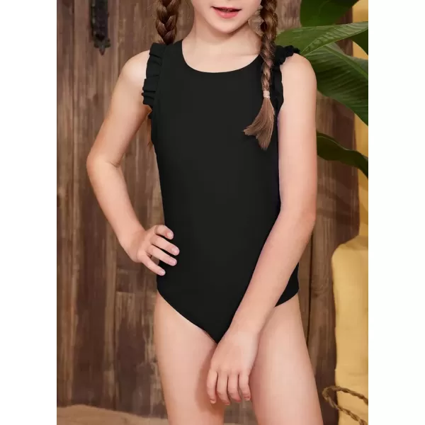 imageblibean Kid Girls Swimsuit One Piece Ruffle Sleeve Bathing Suits 615 YearA Black