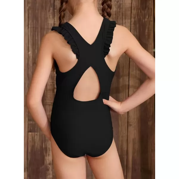 imageblibean Kid Girls Swimsuit One Piece Ruffle Sleeve Bathing Suits 615 YearA Black