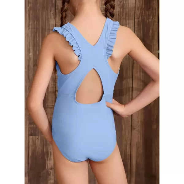 imageblibean Kid Girls Swimsuit One Piece Ruffle Sleeve Bathing Suits 615 YearA Light Blue