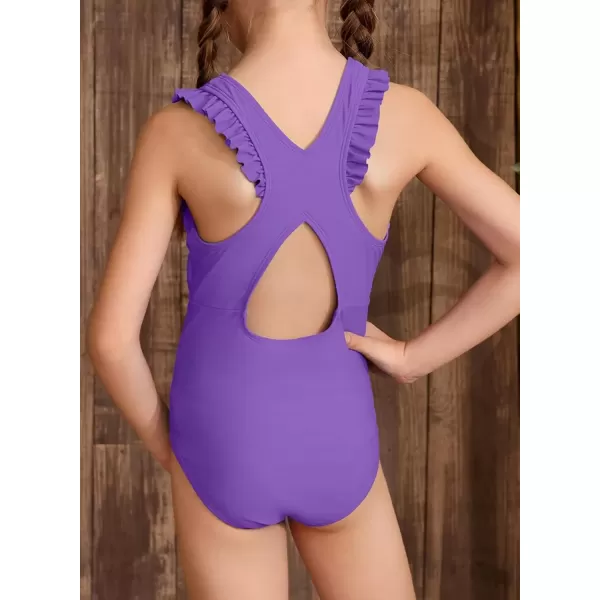 imageblibean Kid Girls Swimsuit One Piece Ruffle Sleeve Bathing Suits 615 YearA Purple