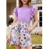 imageblibean Girls 2025 Summer Clothes Set Teen Hawaiian Shorts Outfit Size 615 YearsA Purple