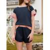 imageblibean Girls 2025 Summer Clothes Sets Kids Colorblock Matching Outfits Size 615 YearsA Navy Blue