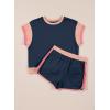 imageblibean Girls 2025 Summer Clothes Sets Kids Colorblock Matching Outfits Size 615 YearsA Navy Blue
