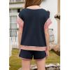 imageblibean Girls 2025 Summer Clothes Sets Kids Colorblock Matching Outfits Size 615 YearsA Navy Blue