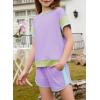 imageblibean Girls 2025 Summer Clothes Sets Kids Colorblock Matching Outfits Size 615 YearsA Purple