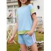 imageblibean Girls 2025 Summer Clothes Sets Kids Colorblock Matching Outfits Size 615 YearsA Sky Blue