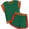 imageblibean Girls 2025 Summer Clothes Sets Kids Colorblock Matching Outfits Size 615 YearsA Green