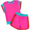 imageblibean Girls 2025 Summer Clothes Sets Kids Colorblock Matching Outfits Size 615 YearsA Hot Pink