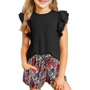 imageblibean Girls 2025 Summer Clothes Set Teen Hawaiian Shorts Outfit Size 615 YearsA Black