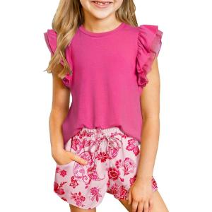 imageblibean Girls 2025 Summer Clothes Set Teen Hawaiian Shorts Outfit Size 615 YearsA Hot Pink