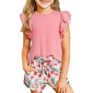 imageblibean Girls 2025 Summer Clothes Set Teen Hawaiian Shorts Outfit Size 615 YearsA Pink