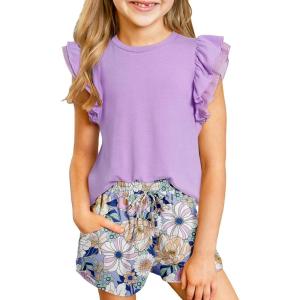 imageblibean Girls 2025 Summer Clothes Set Teen Hawaiian Shorts Outfit Size 615 YearsA Purple