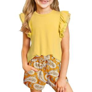 imageblibean Girls 2025 Summer Clothes Set Teen Hawaiian Shorts Outfit Size 615 YearsA Yellow