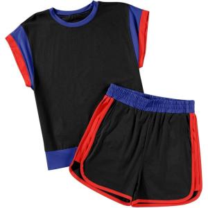 imageblibean Girls 2025 Summer Clothes Sets Kids Colorblock Matching Outfits Size 615 YearsA Black