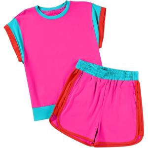 imageblibean Girls 2025 Summer Clothes Sets Kids Colorblock Matching Outfits Size 615 YearsA Hot Pink
