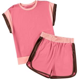 imageblibean Girls 2025 Summer Clothes Sets Kids Colorblock Matching Outfits Size 615 YearsA Pink