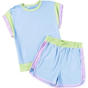 imageblibean Girls 2025 Summer Clothes Sets Kids Colorblock Matching Outfits Size 615 YearsA Sky Blue