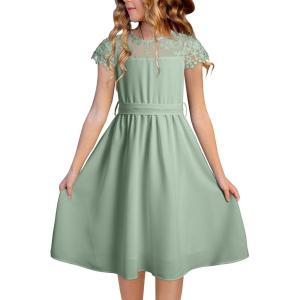 imageblibean Girls Summer Flower Dresses Semi Formal Lace Wedding Dress Size 615 YearsGreen