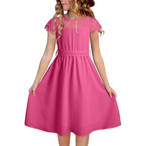 imageblibean Girls Summer Flower Dresses Semi Formal Lace Wedding Dress Size 615 YearsHot Pink