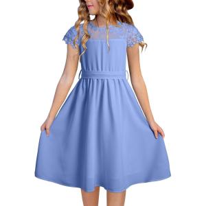 imageblibean Girls Summer Flower Dresses Semi Formal Lace Wedding Dress Size 615 YearsLight Blue