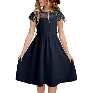imageblibean Girls Summer Flower Dresses Semi Formal Lace Wedding Dress Size 615 YearsNavy Blue