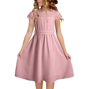 imageblibean Girls Summer Flower Dresses Semi Formal Lace Wedding Dress Size 615 YearsPink
