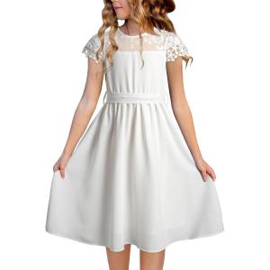 imageblibean Girls Summer Flower Dresses Semi Formal Lace Wedding Dress Size 615 YearsWhite