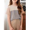imageblibean Tween Girls Summer Short Sleeve Shirts Kid Color Block Tops Size 615 YearsBeige