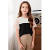 imageblibean Tween Girls Summer Short Sleeve Shirts Kid Color Block Tops Size 615 YearsBlack