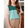 imageblibean Tween Girls Summer Short Sleeve Shirts Kid Color Block Tops Size 615 YearsGreen
