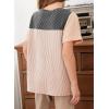 imageblibean Tween Girls Summer Short Sleeve Shirts Kid Color Block Tops Size 615 YearsGrey