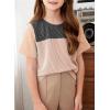 imageblibean Tween Girls Summer Short Sleeve Shirts Kid Color Block Tops Size 615 YearsGrey