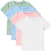 imageblibean 4 Pack Summer Girls Shirts Cotton Soft Kids Short Sleeve Clothes Size 615 YearWhite Pink Green Blue