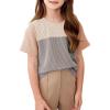 imageblibean Tween Girls Summer Short Sleeve Shirts Kid Color Block Tops Size 615 YearsBeige