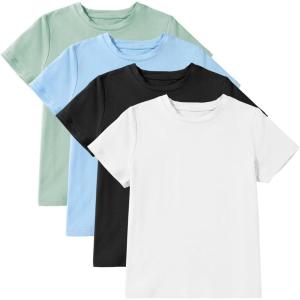 imageblibean 4 Pack Summer Girls Shirts Cotton Soft Kids Short Sleeve Clothes Size 615 YearWhite Black Green Blue