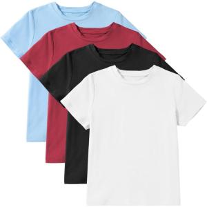 imageblibean 4 Pack Summer Girls Shirts Cotton Soft Kids Short Sleeve Clothes Size 615 YearWhite Black Red Blue